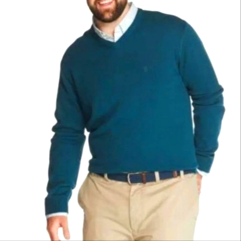 IZOD Fieldhouse Cotton Blend Pullover V-neck Sweater Men's Size 2XL Turquoise